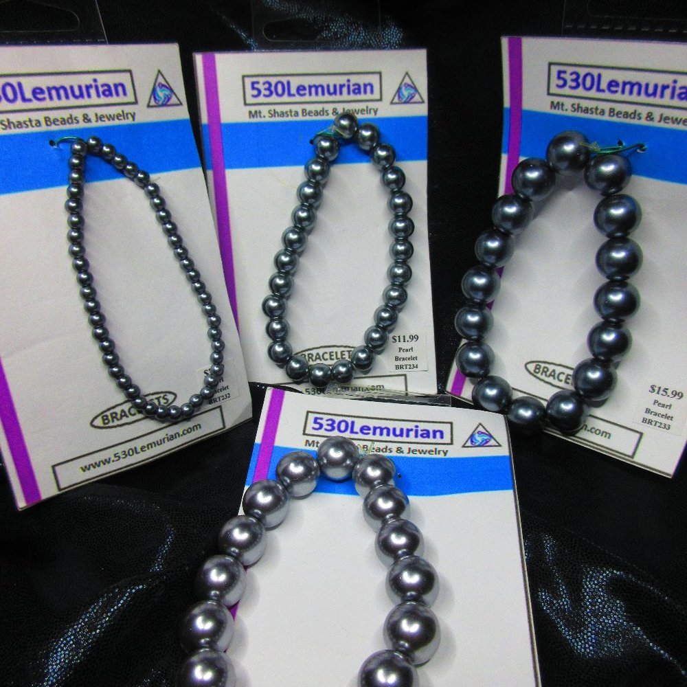 Gray Glass Pearl 7" Stretchy Bracelet Lot Of 4 Different Bracelets
